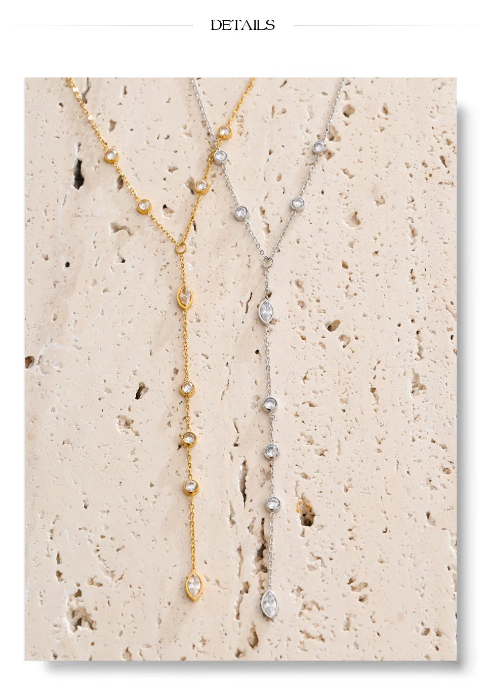 Cubic zirconia geometric chain necklace in gold-plated stainless steel with cubic zirconia.