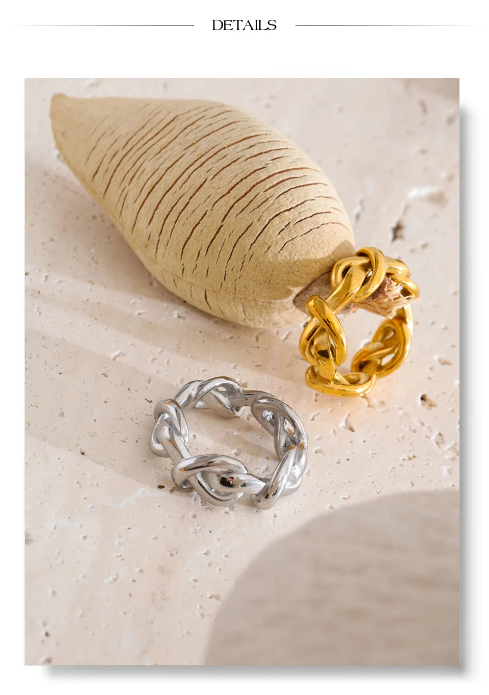 Geometric chain ring in 18K gold-plated stainless steel.