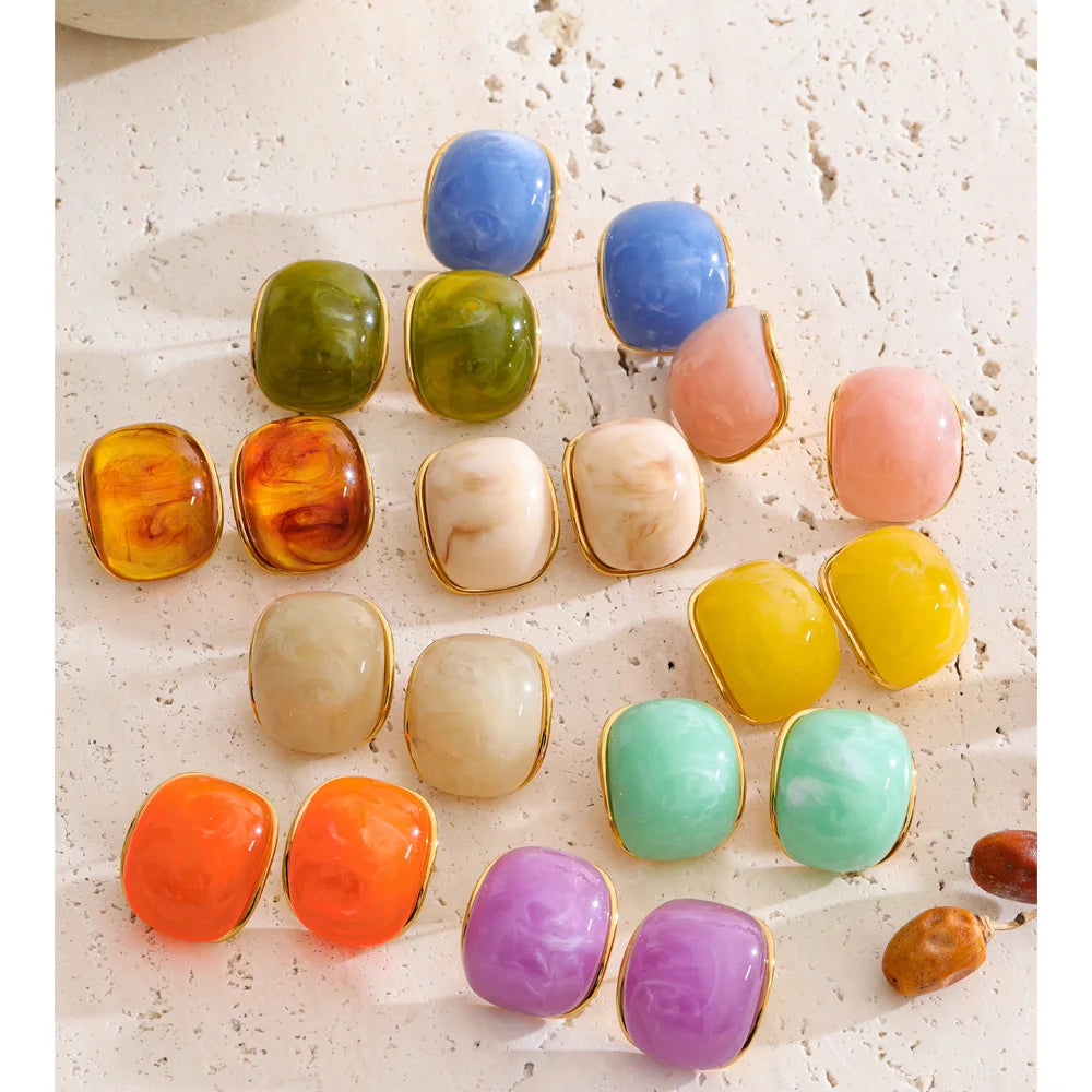 Resin Acrylic Y2K Earrings — Gold-Plated Stainless Steel with Resin and Acrylic · PS1858