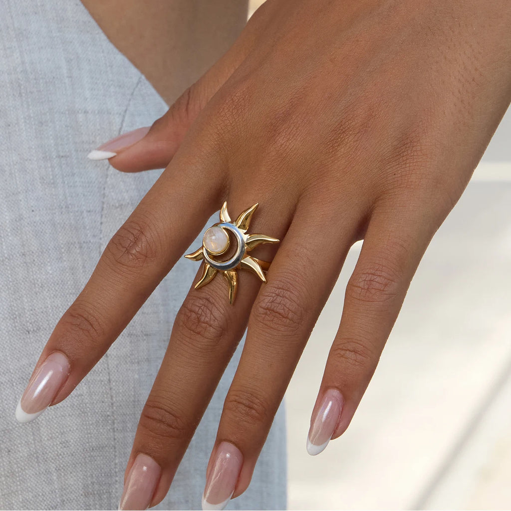 Sun Moon Statement Ring — Stainless Steel · PS238