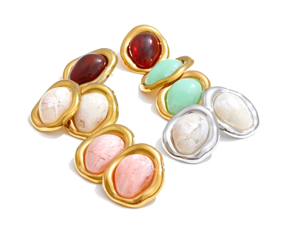 Resin Multi-Color Geometric Earrings — Stainless Steel with Resin · PS1558