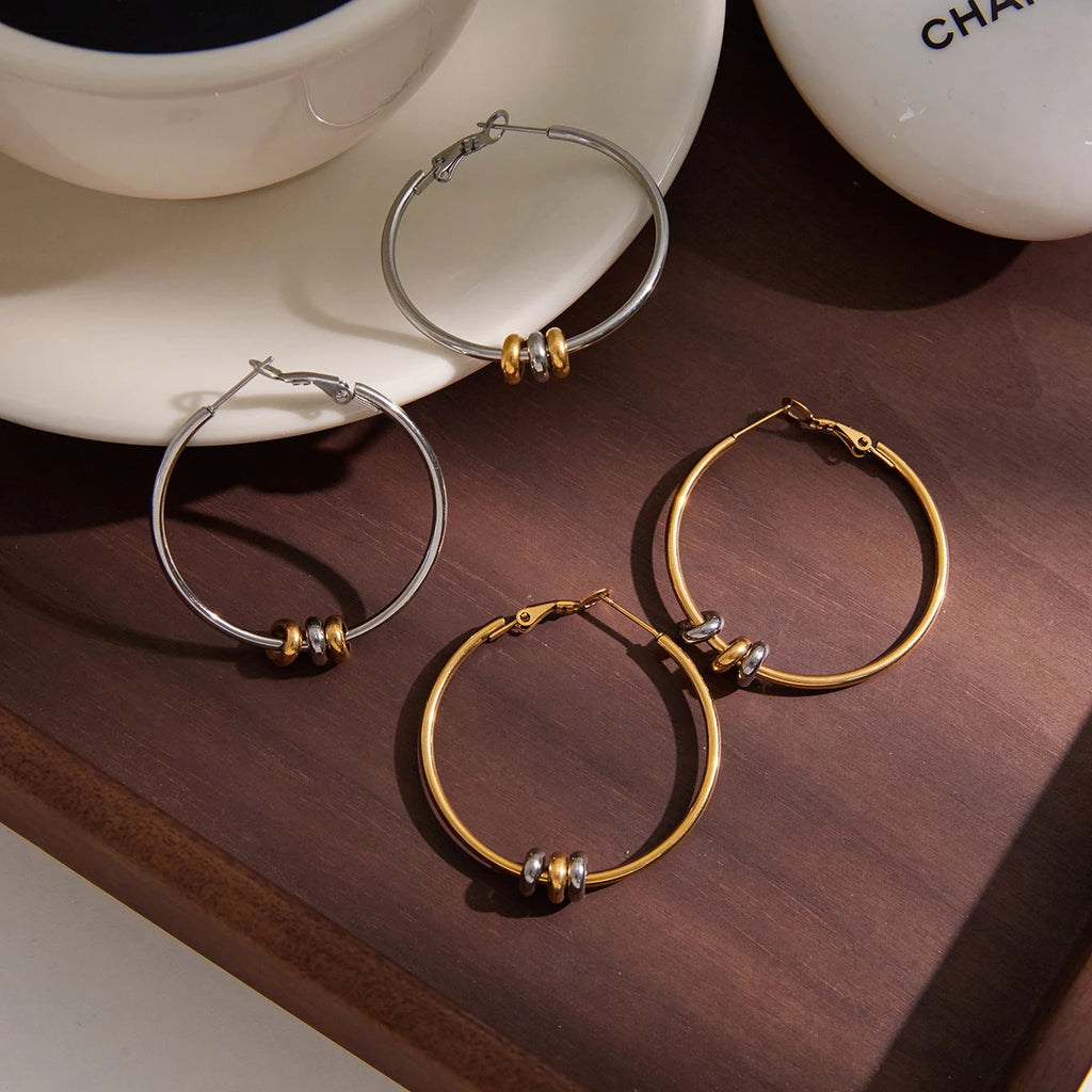 Two-Tone Hoop Earrings — Stainless Steel · PS124