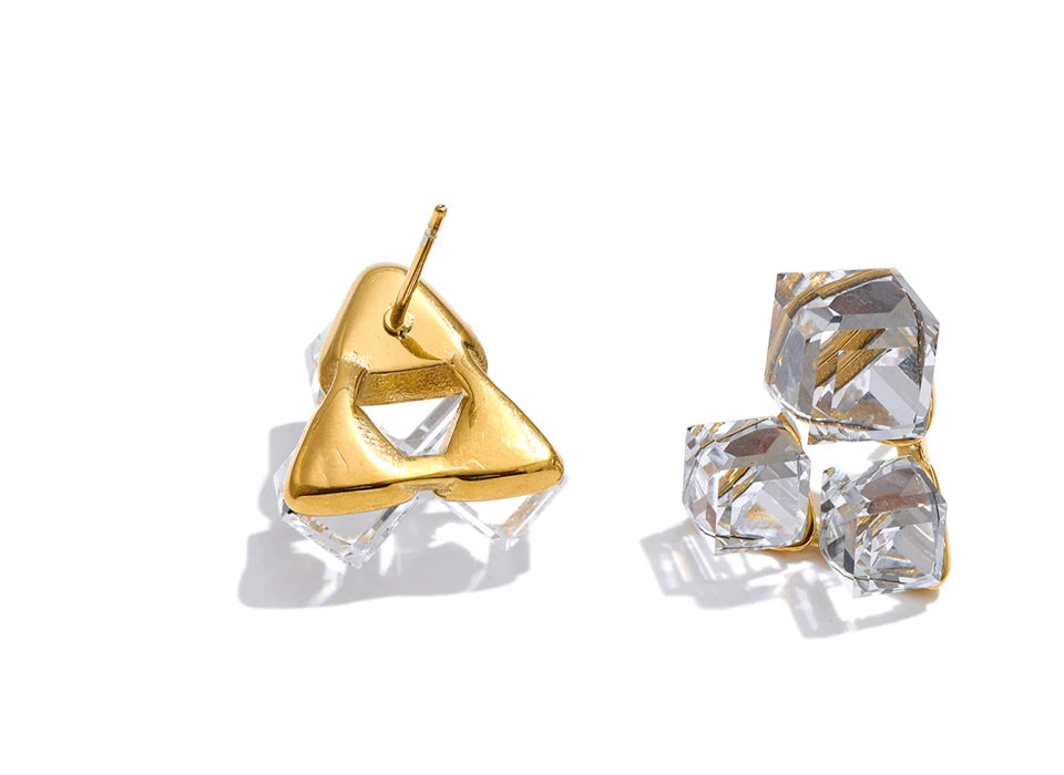 Crystal Geometric Earrings — Stainless Steel with Crystal · PS1154