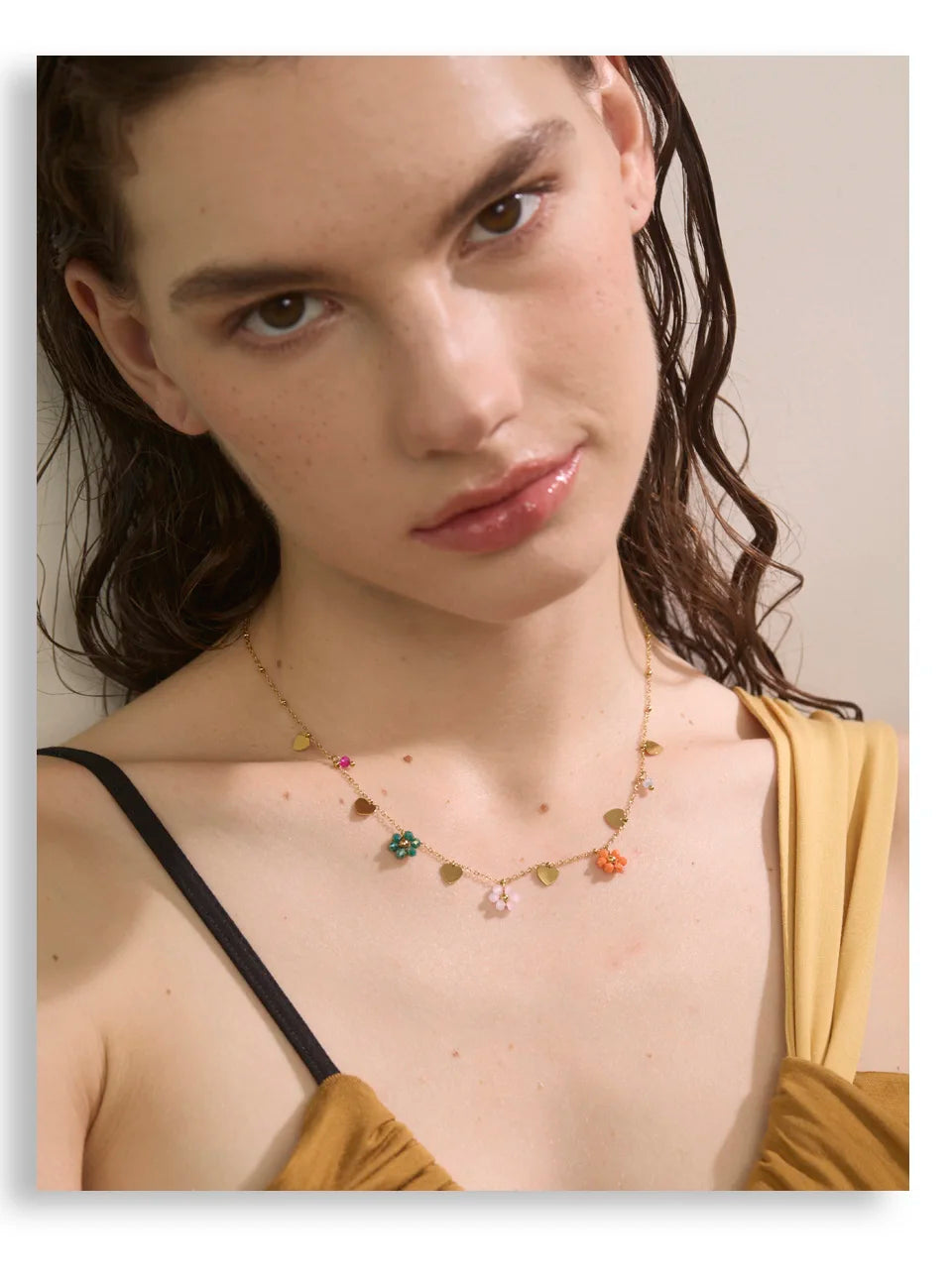 Crystal Flower Necklace — Gold-Plated Stainless Steel with Crystal · PS2306