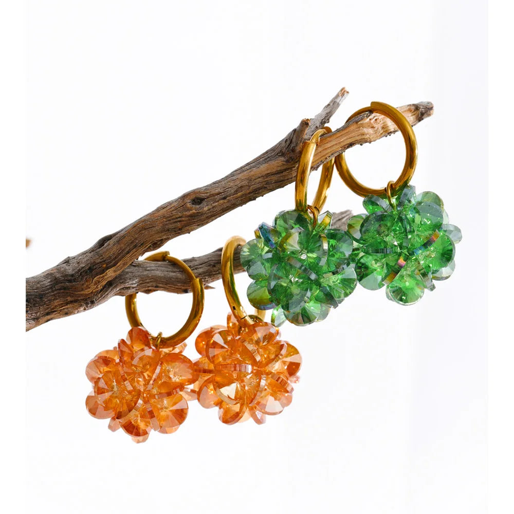 Crystal Flower Geometric Earrings — Gold-Plated Stainless Steel with Crystal · PS1990