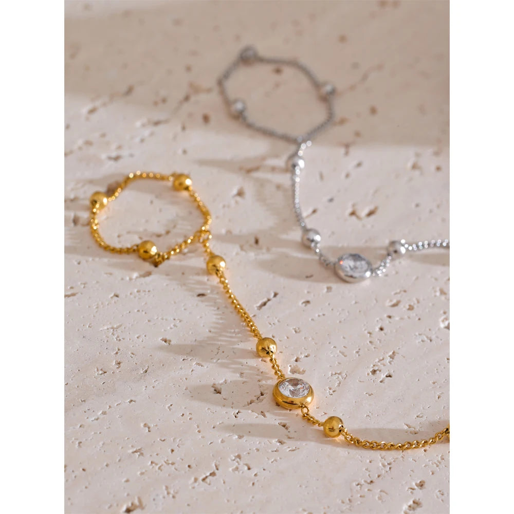 Cubic Zirconia Chain Bracelet — Gold-Plated Stainless Steel with Cubic Zirconia · PS2107
