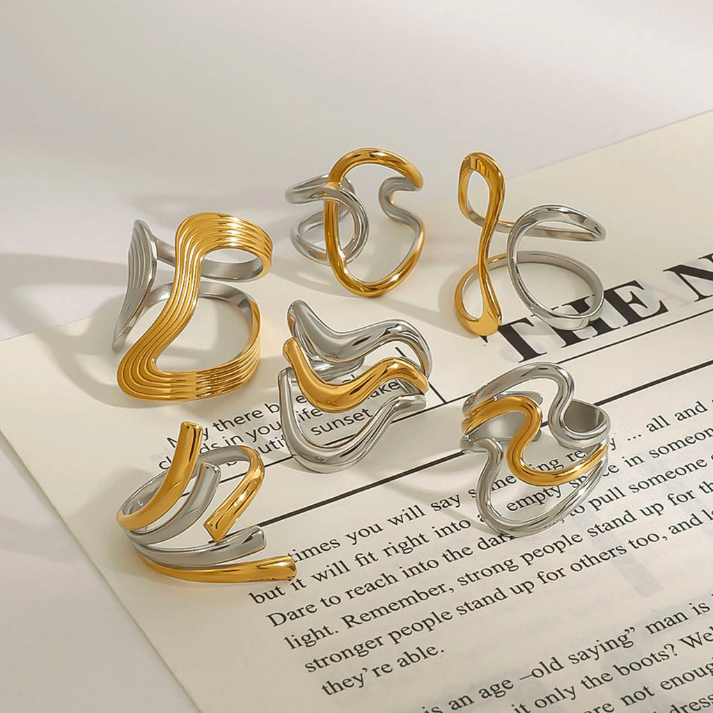 Wavy Statement Ring Stack — Stainless Steel · PS256