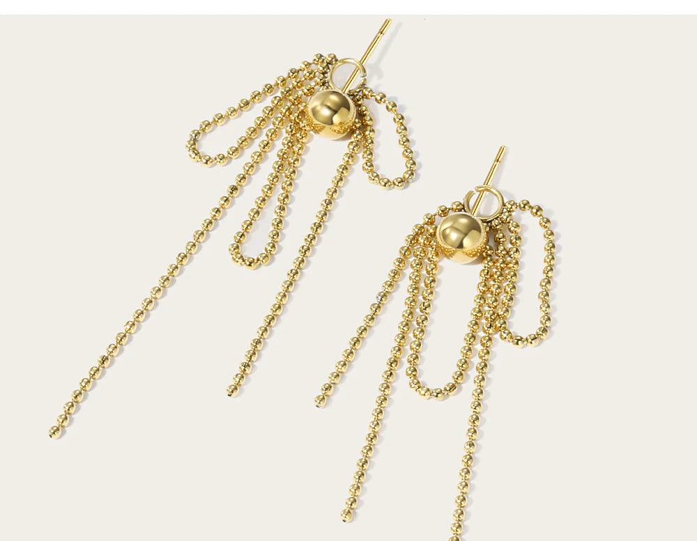 Stud Drop Tassel Earrings Metal Texture — 316L Stainless Steel · PS433