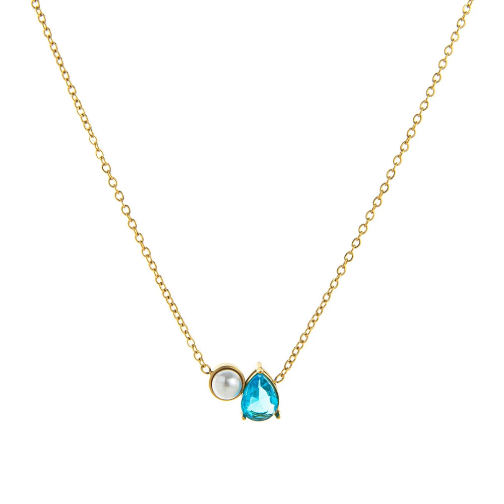 Titanium steel ins teardrop pearl December birthstone necklace zircon pendant gold-plated color preservation