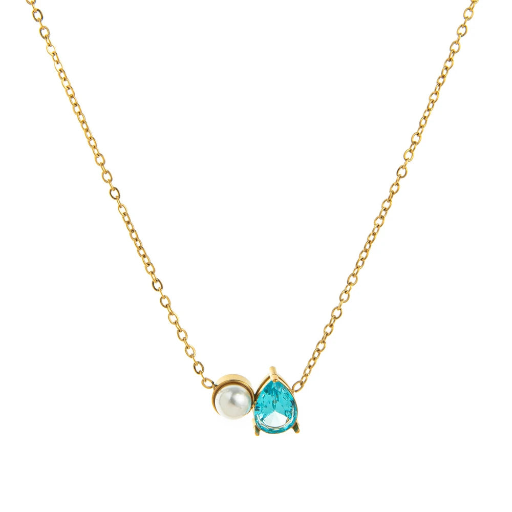 Titanium steel ins teardrop pearl December birthstone necklace zircon pendant gold-plated color preservation