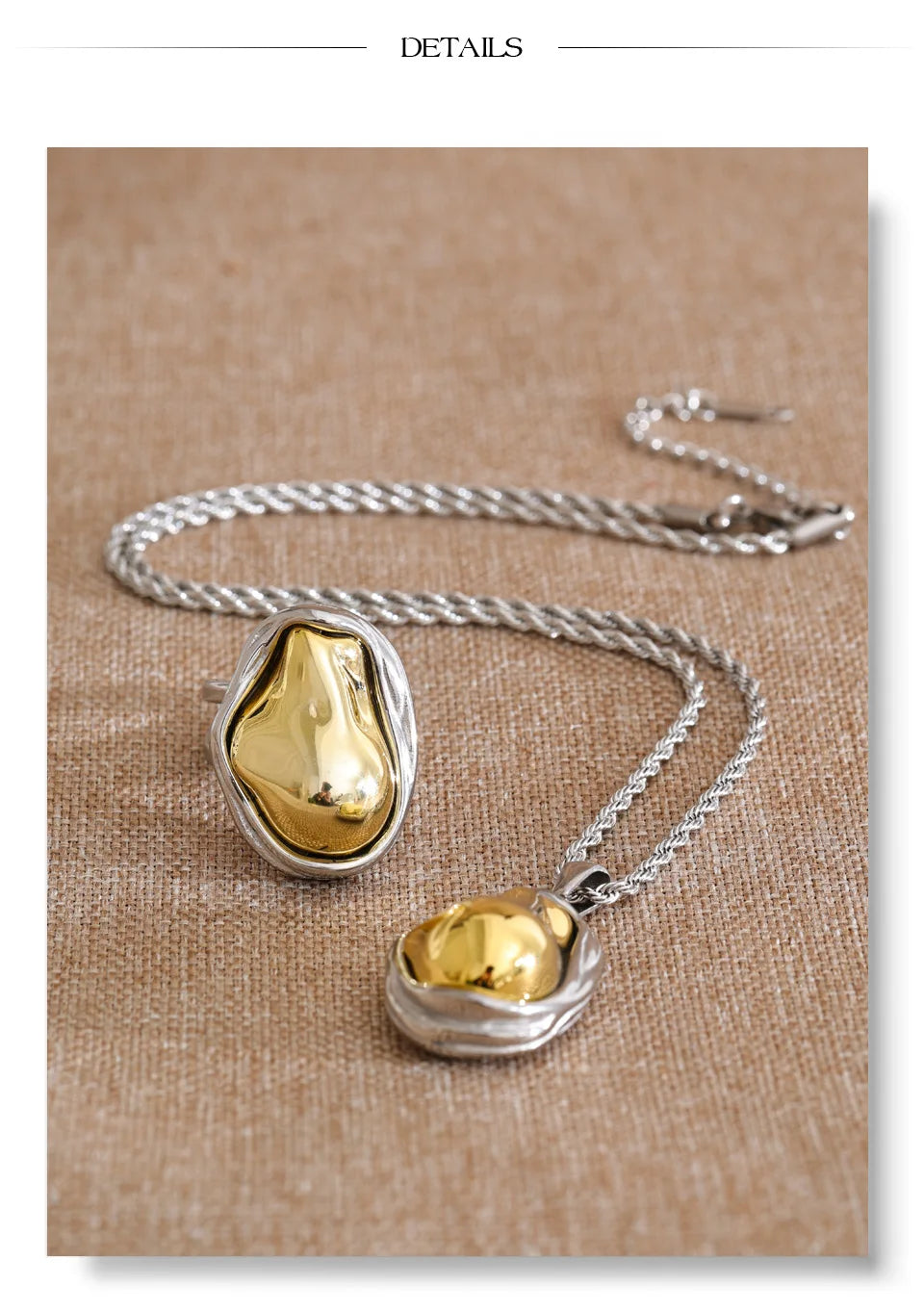 Pearl beaded geometric necklace in gold-plated stainless steel with pearl.