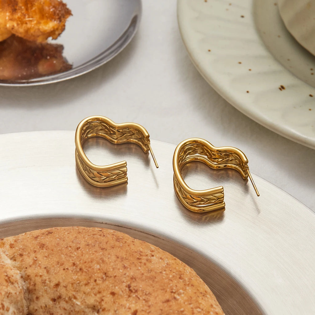 Sculptural Heart Hoop Earrings — Stainless Steel · PS065