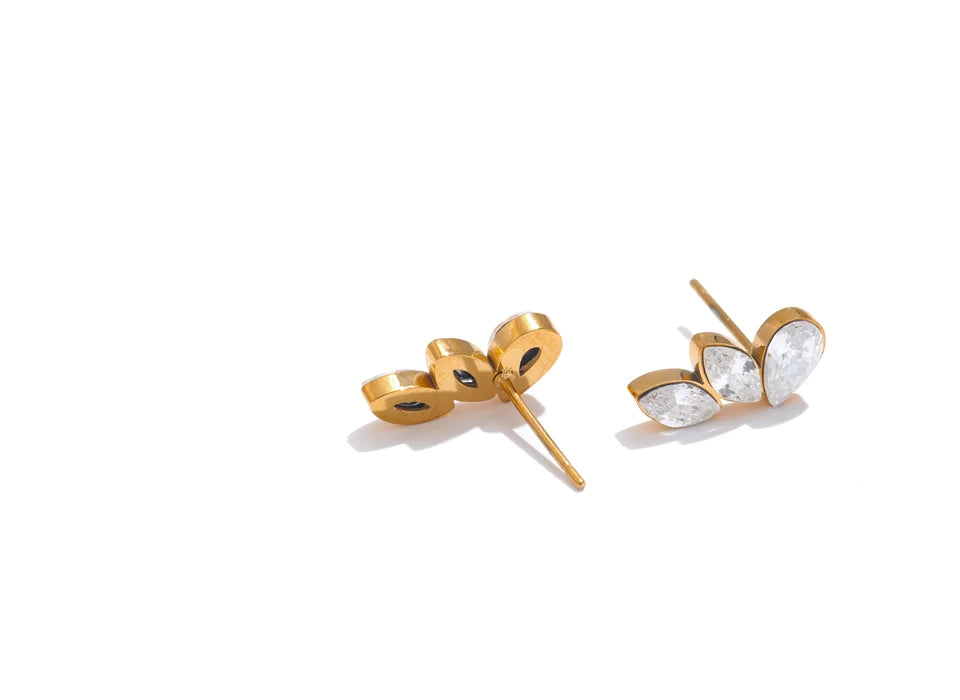 Cubic Zirconia Geometric Earrings — Gold-Plated Stainless Steel with Cubic Zirconia · PS1869