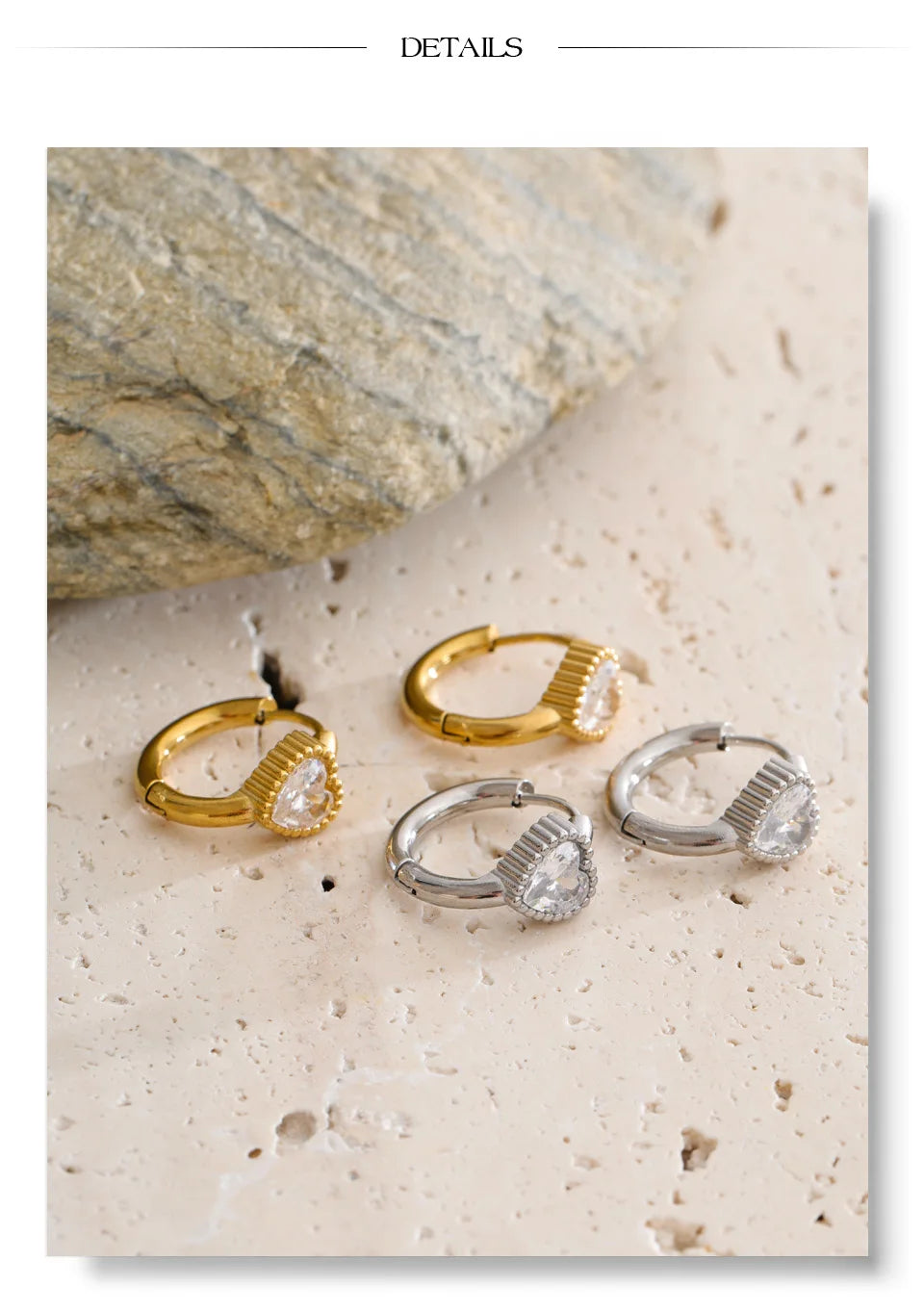 Cubic Zirconia Heart Earrings — 14K Gold-Plated Stainless Steel with Cubic Zirconia · PS1419