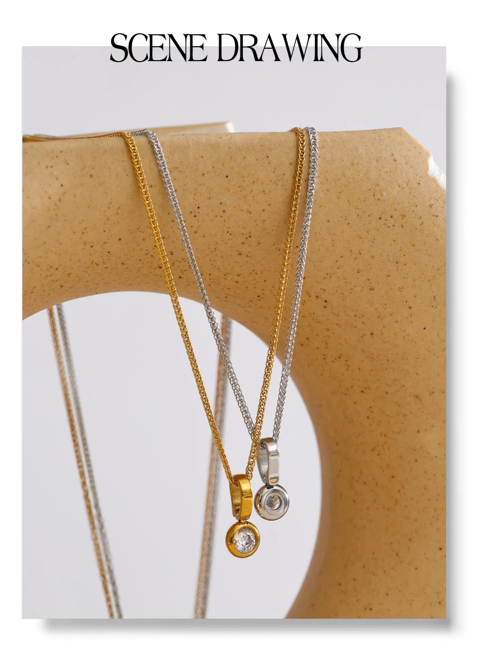 Cubic zirconia geometric necklace in gold-plated stainless steel with cubic zirconia.