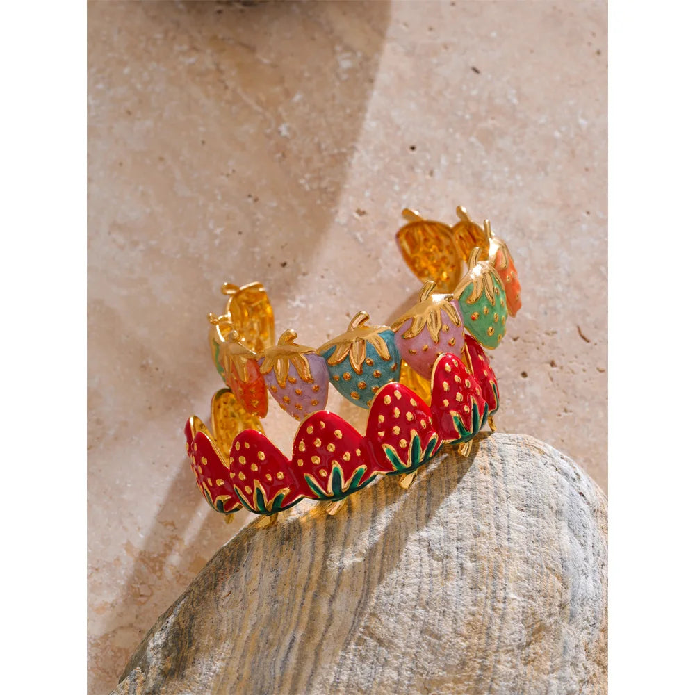 Red Enamel Multi-Color Bracelet — Gold-Plated Stainless Steel with Enamel · PS1601