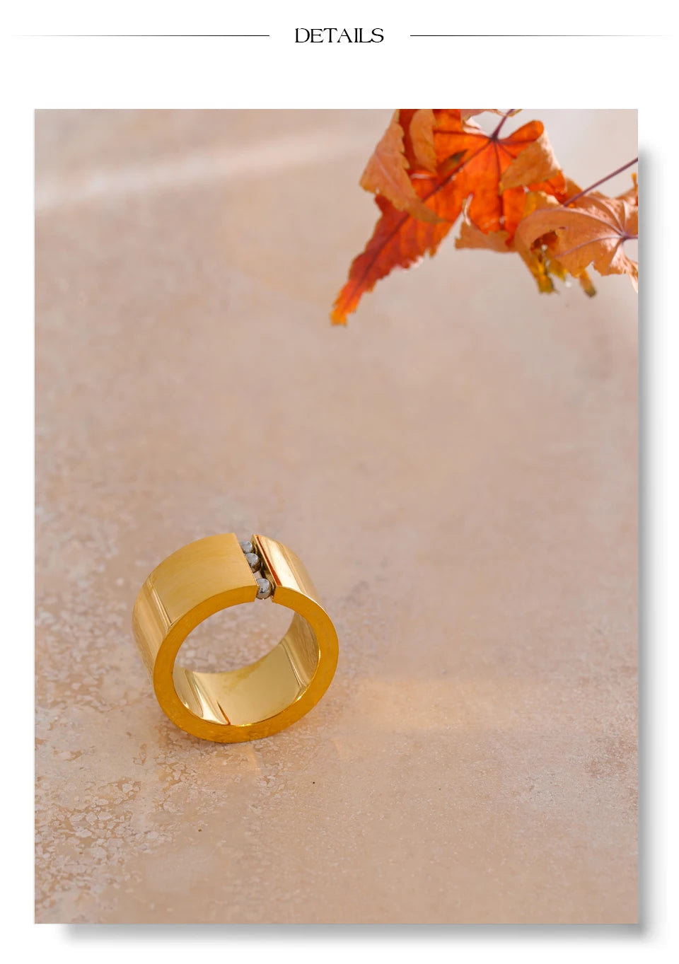 Geometric ring in gold-plated stainless steel.