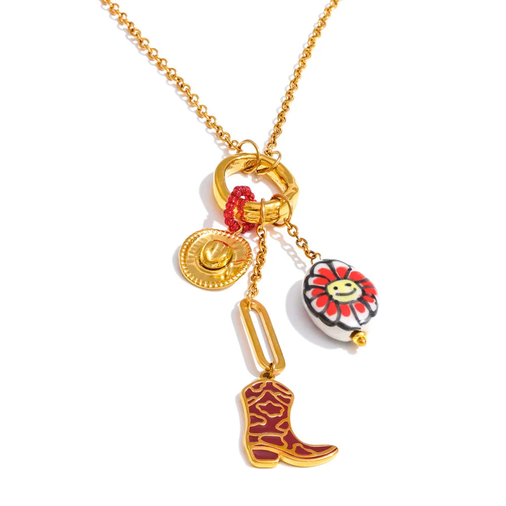 Flower geometric necklace in gold-plated stainless steel.