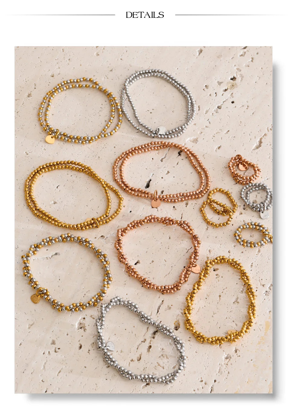 Beaded geometric bracelet in gold-plated stainless steel.