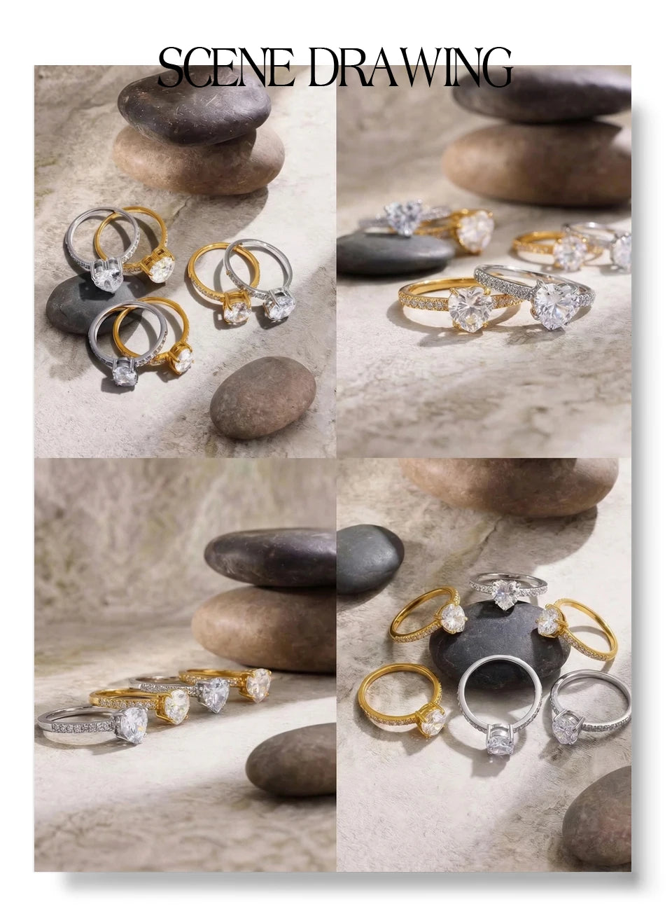 Cubic zirconia heart ring in gold-plated stainless steel with cubic zirconia.