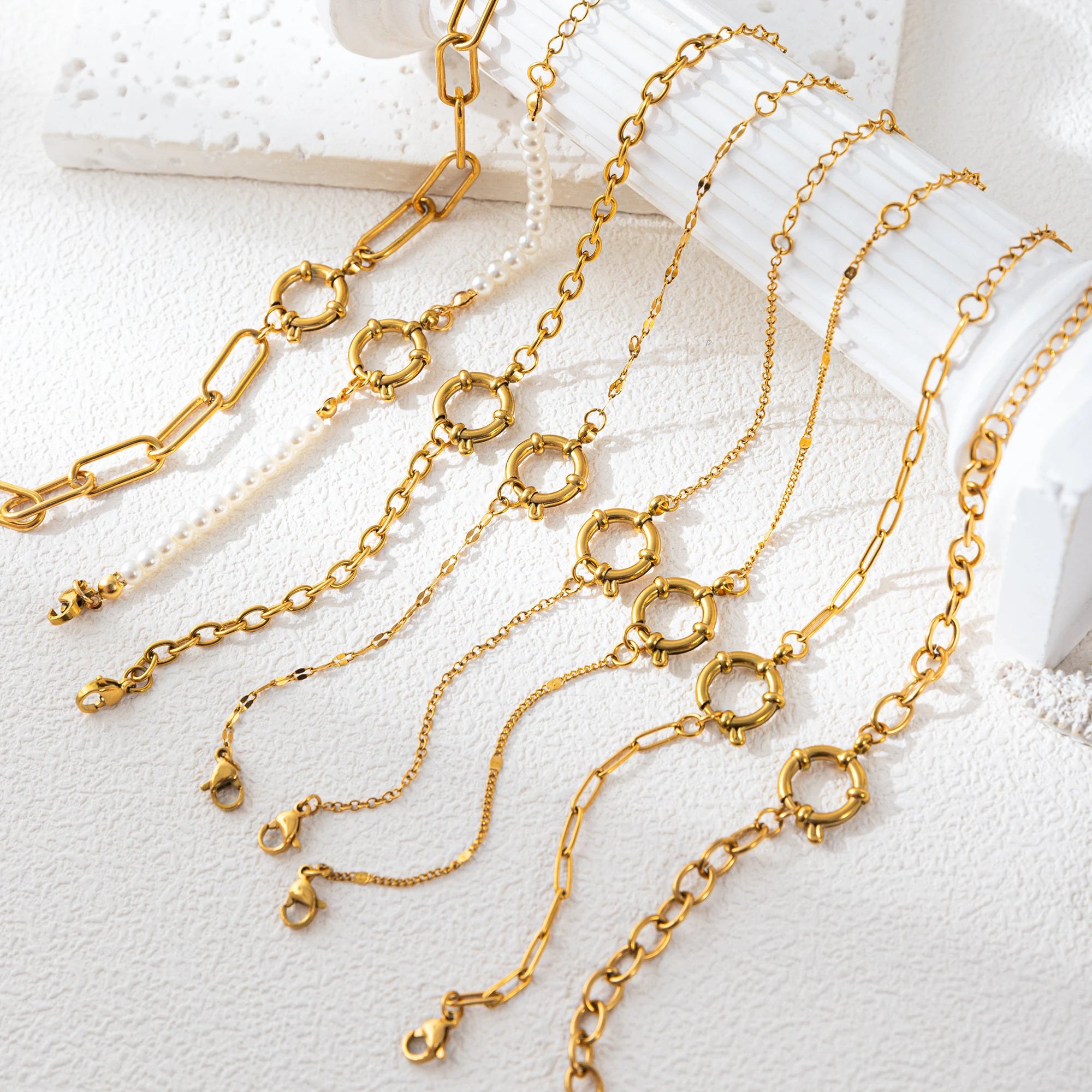 【DIY Chain】Titanium Steel Plated 18k Gold Basic Bracelet