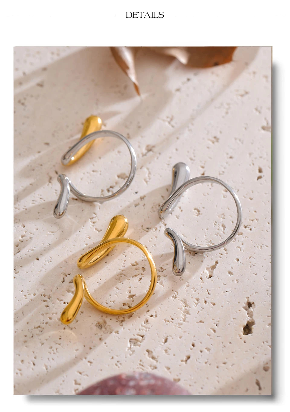 Geometric ring in 18K gold-plated stainless steel.