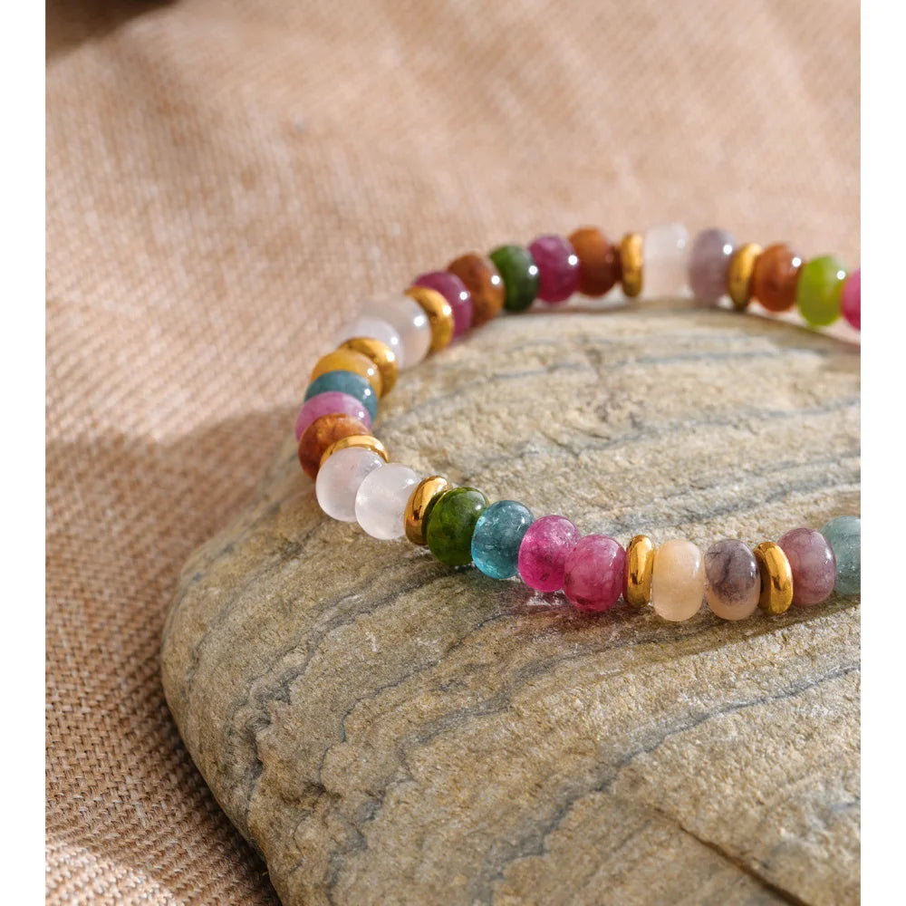 Natural Stone Beaded Geometric Bracelet — Gold-Plated Stainless Steel with Natural Stone · PS1579