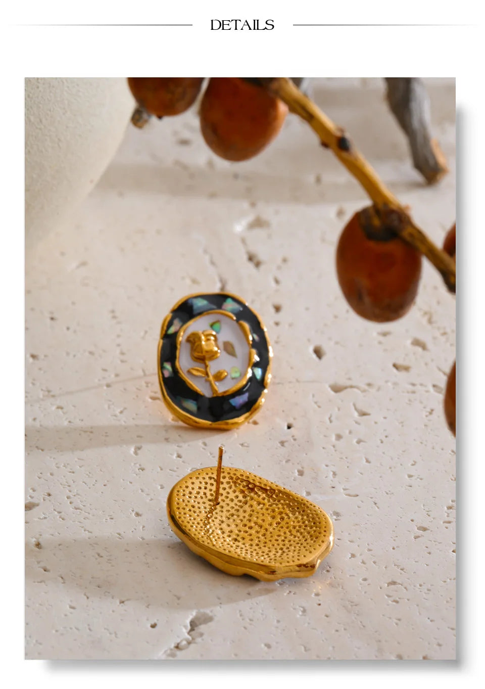Cubic Zirconia Enamel Flower Earrings — Gold-Plated Stainless Steel with Cubic Zirconia and Enamel · PS1298