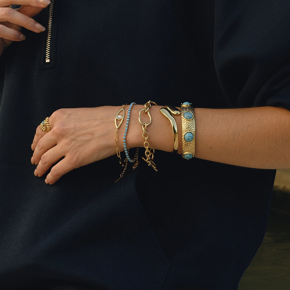 Blue Crystal Stacking Bracelet Stack — Stainless Steel · PS005