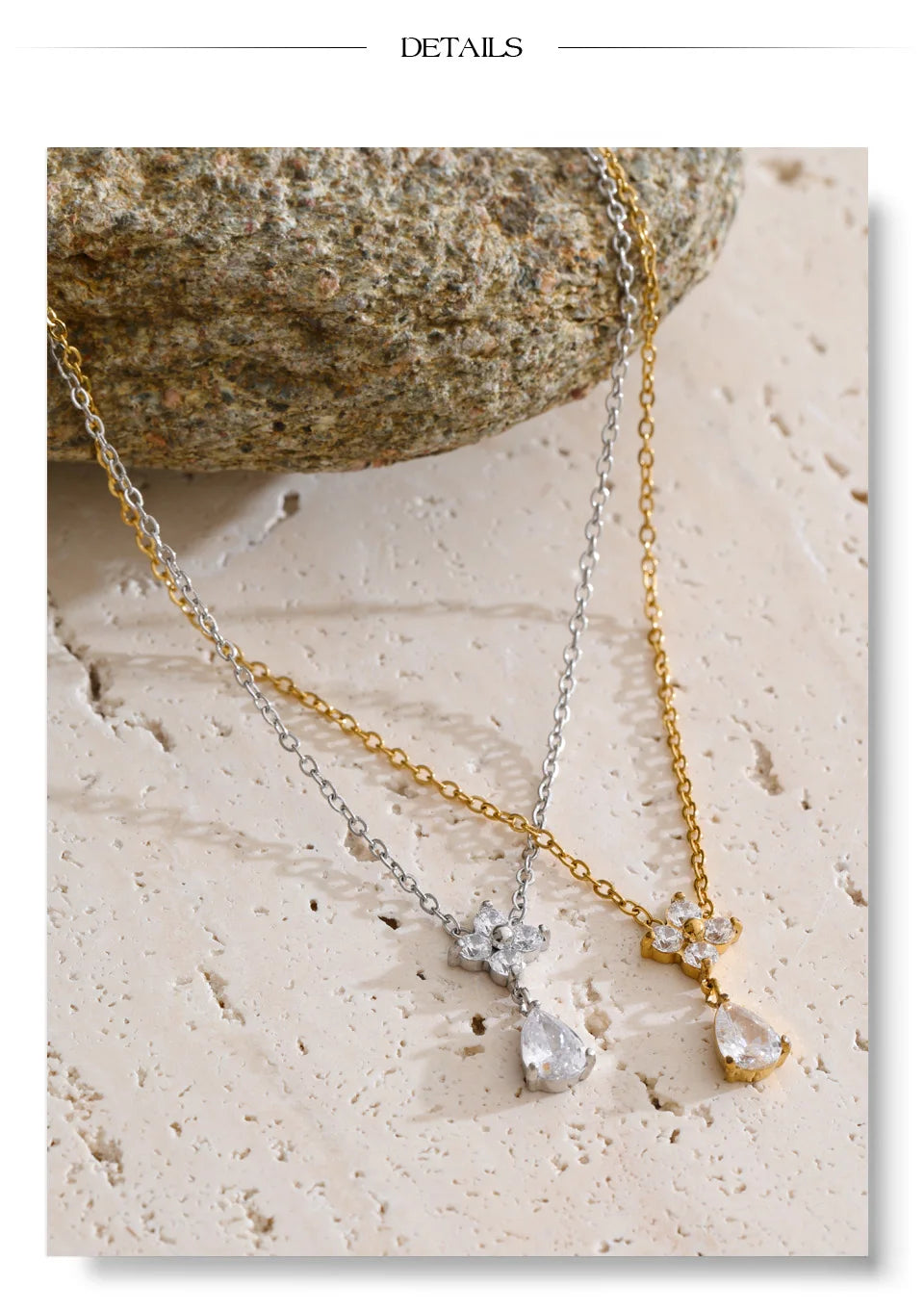 Cubic zirconia flower necklace in gold-plated stainless steel with cubic zirconia.