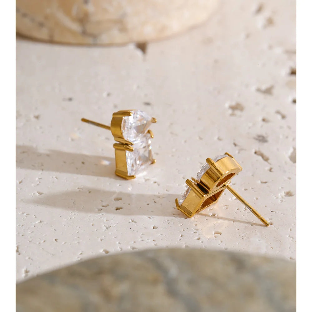 Cubic Zirconia Geometric Earrings — Gold-Plated Stainless Steel with Cubic Zirconia · PS1388