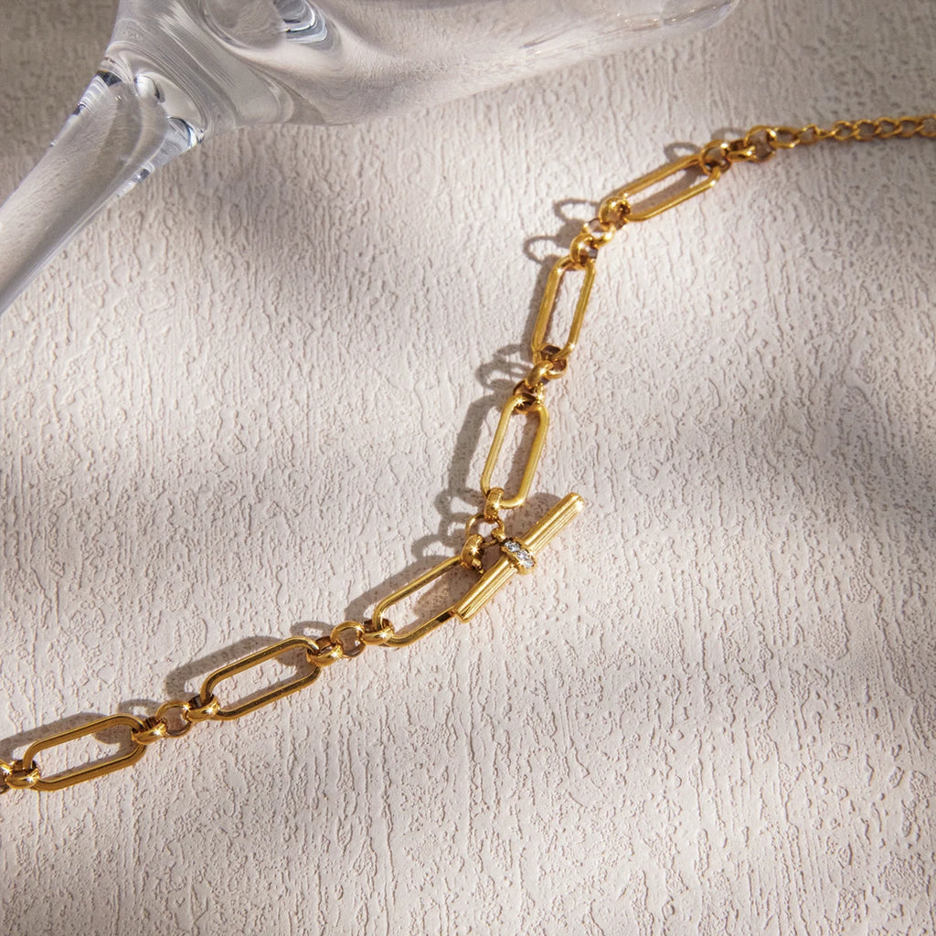 Paperclip Pearl Chain Bracelet — Stainless Steel · PS009