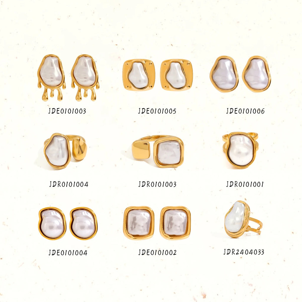 Pearl Waterdrop Ring Earrings — 316L Stainless Steel · PS337