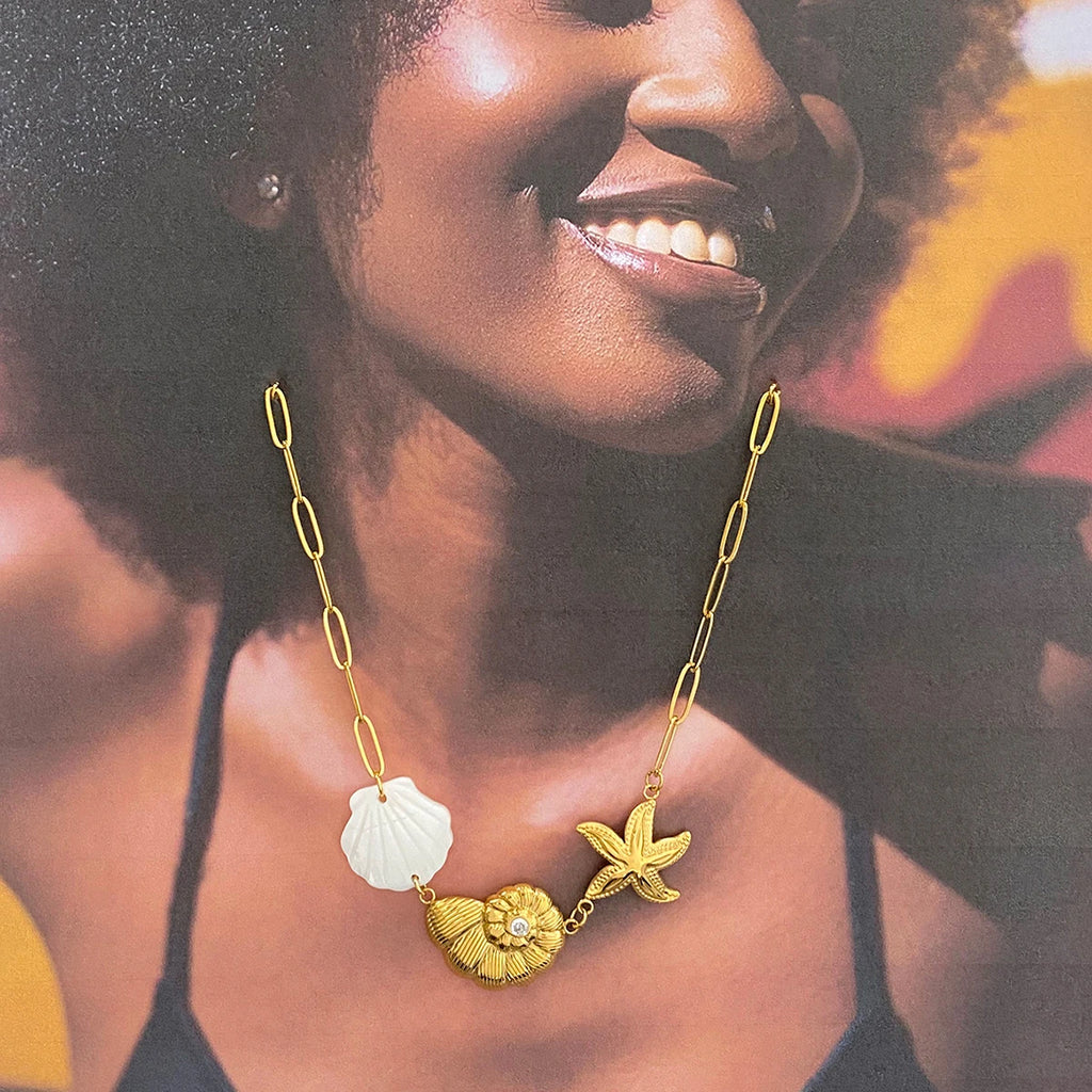 Shell Starfish Layered Necklace — Stainless Steel · PS161