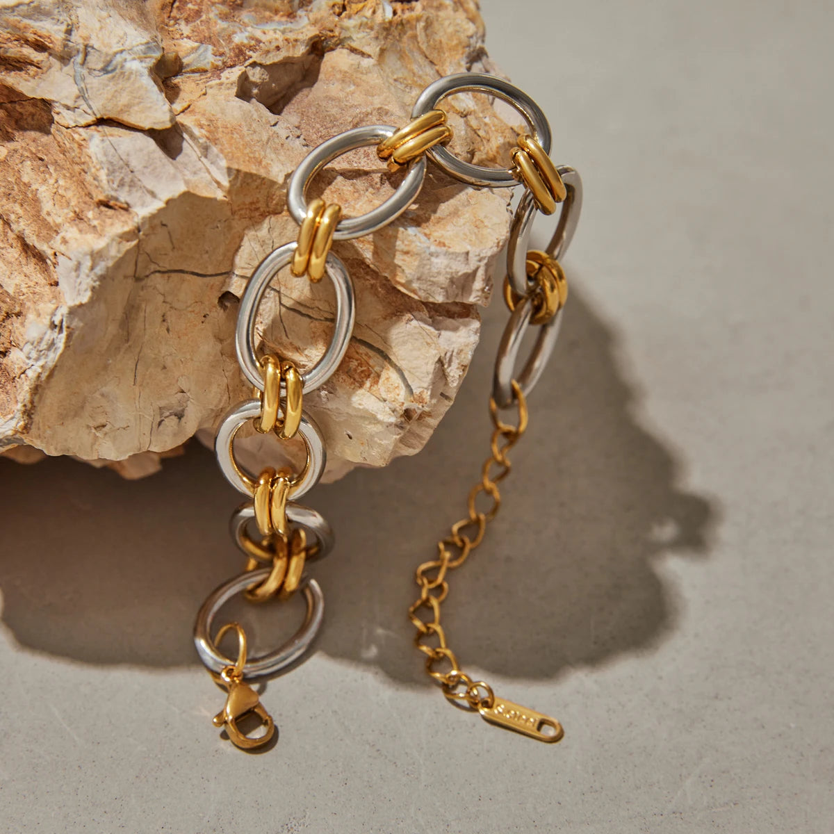 Two-Tone Pearl Chain Bracelet Stack — Stainless Steel · PS038