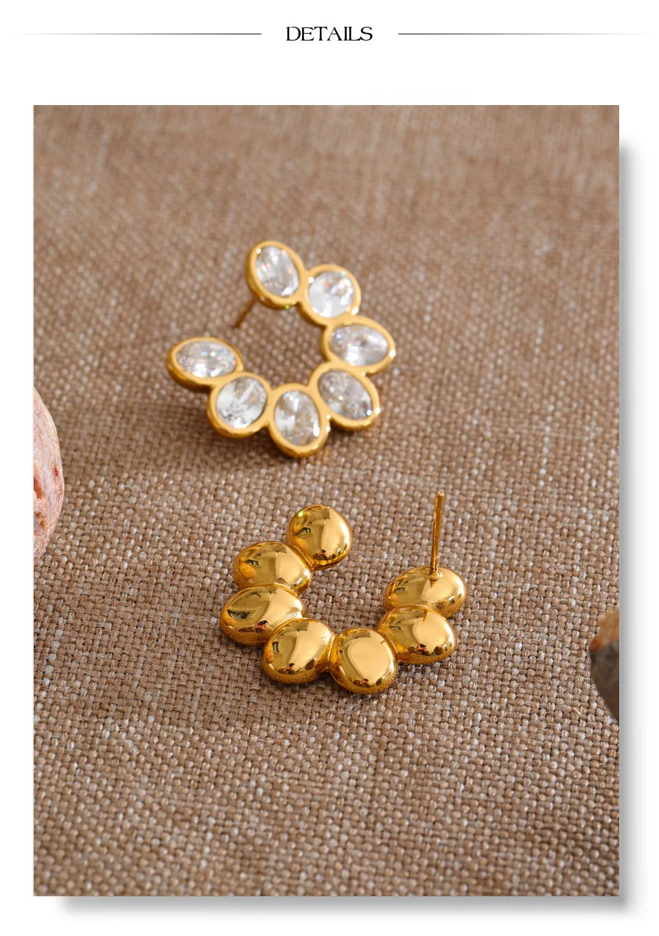 Cubic Zirconia Geometric Earrings — Gold-Plated Stainless Steel with Cubic Zirconia · PS1210