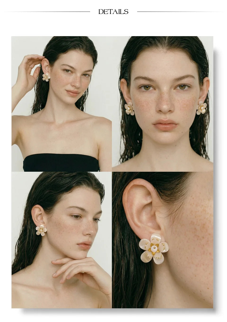 Resin flower earrings in gold-plated stainless steel with resin.