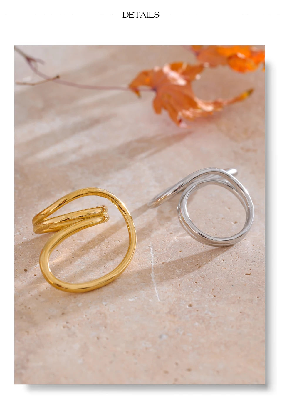 Geometric ring in 18K gold-plated stainless steel.