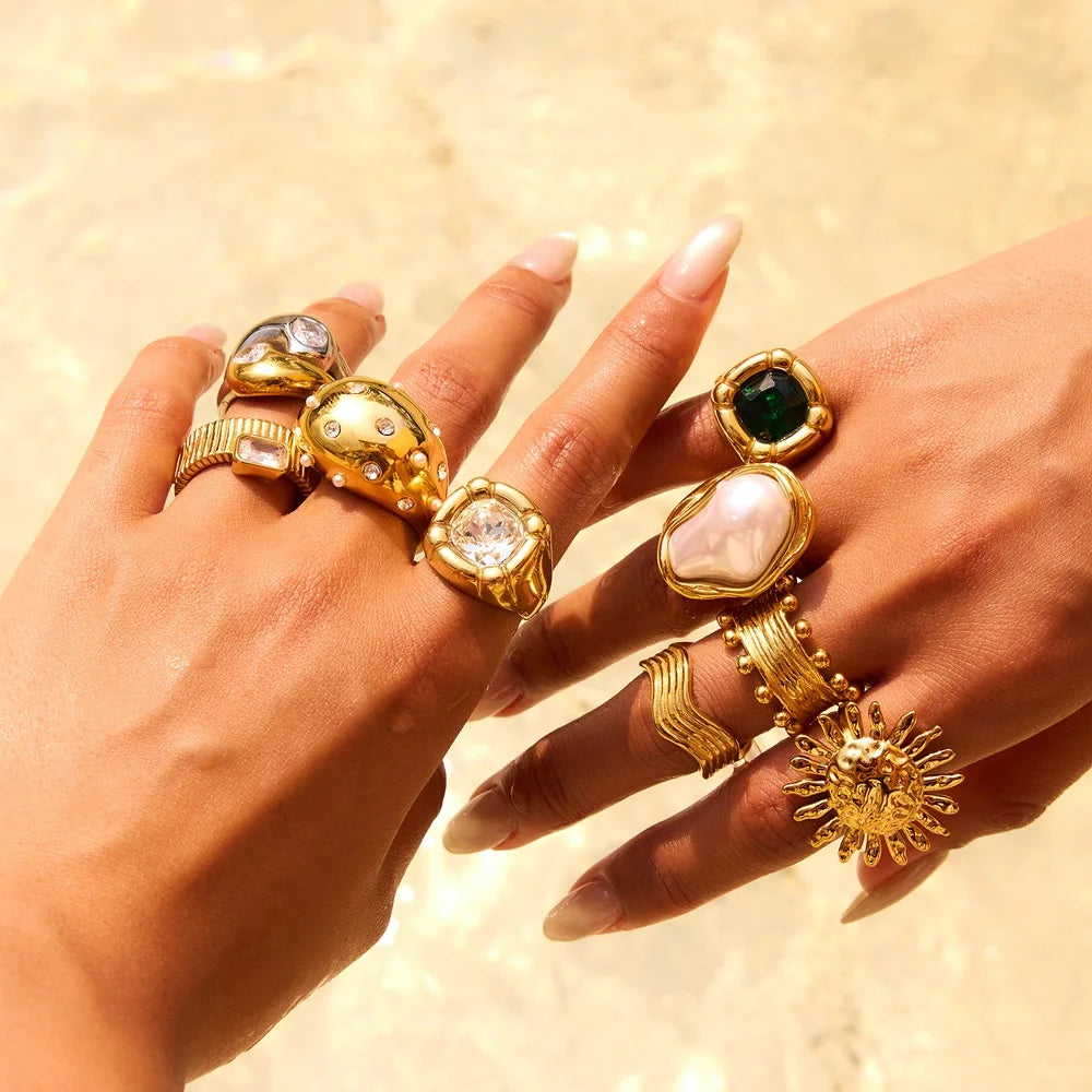 Pearl Sun Ring Stack — Stainless Steel · PS241