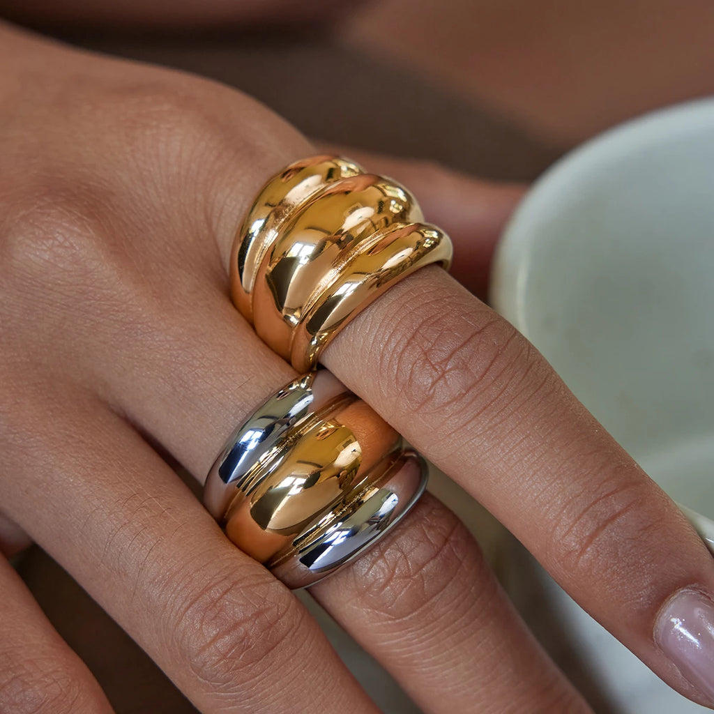 Two-Tone Dome Ring Stack — Stainless Steel · PS261