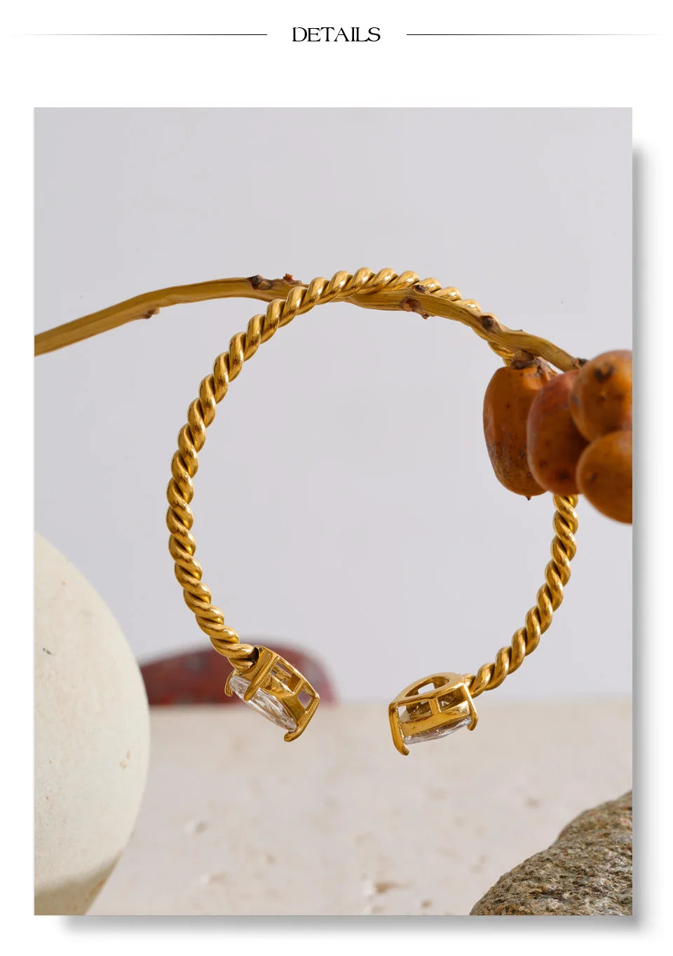 Cubic Zirconia Geometric Bracelet — Gold-Plated Stainless Steel with Cubic Zirconia · PS2182