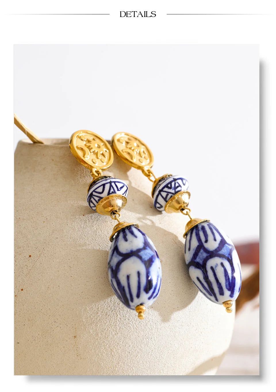 Blue geometric earrings in gold-plated stainless steel.