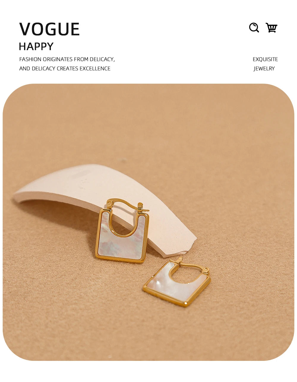 Hoop Earrings Vintage Square Natural Stone — 316L Stainless Steel · PS399