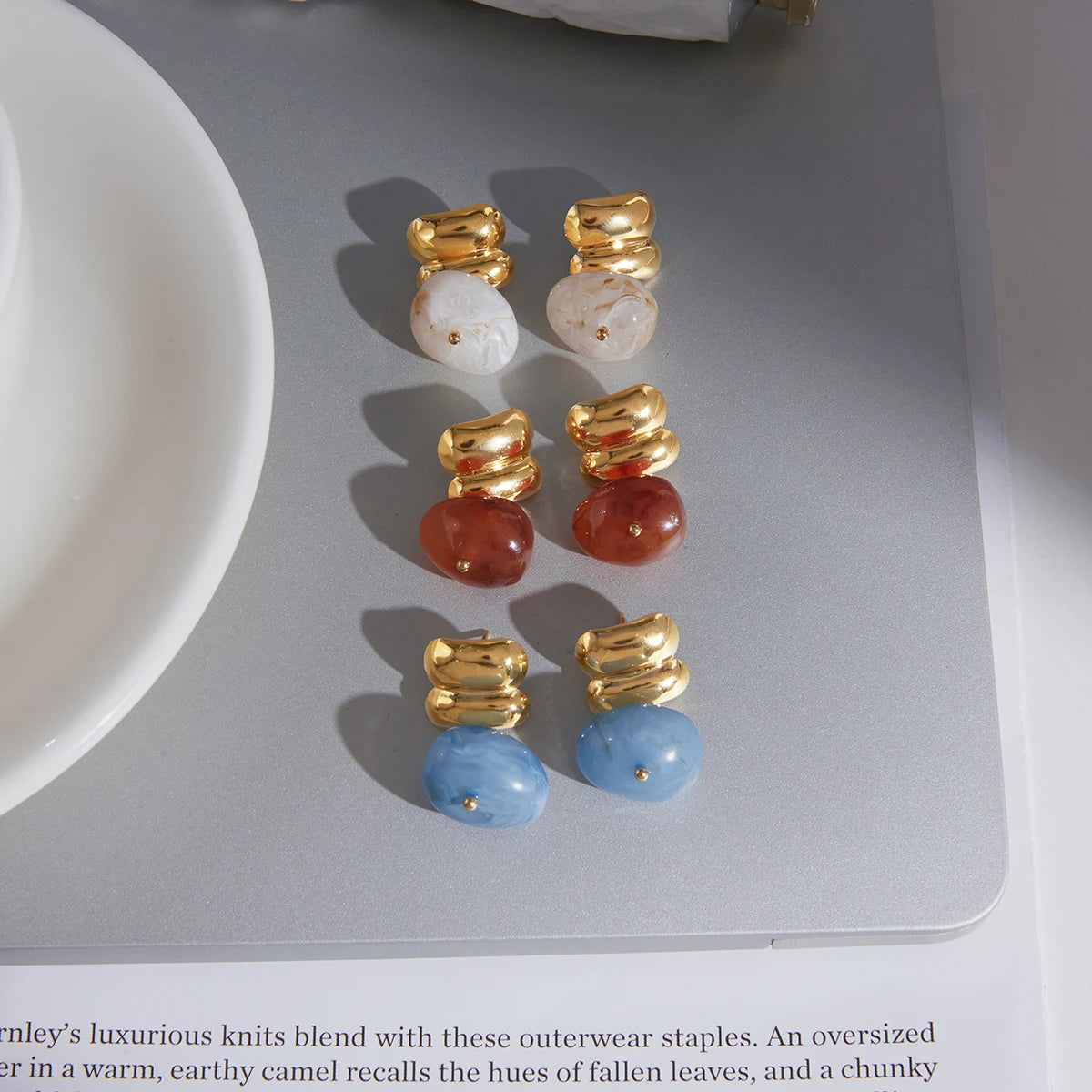 Geometric Resin Drop Earrings — 18K Gold Plated Stainless Steel · JDE0109029