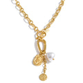 Pearl flower geometric necklace in gold-plated stainless steel with pearl.