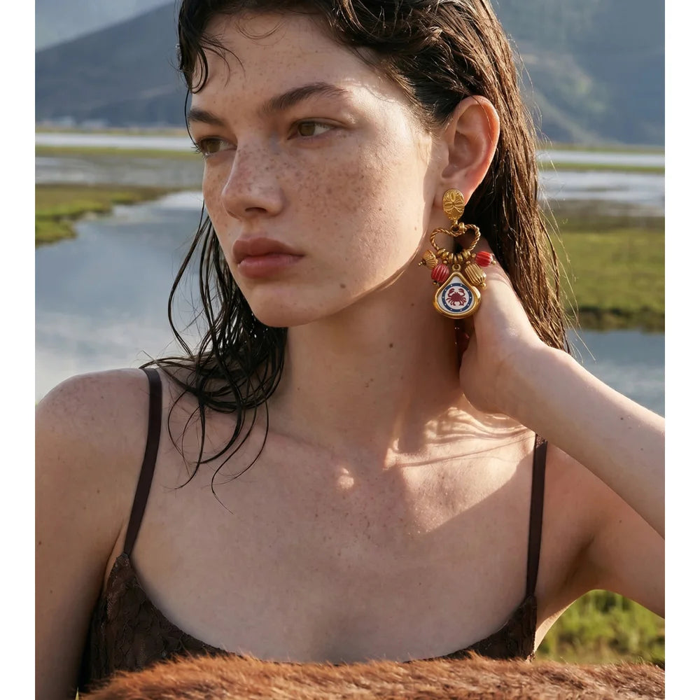 Enamel Heart Geometric Earrings — Gold-Plated Stainless Steel with Enamel · PS1026