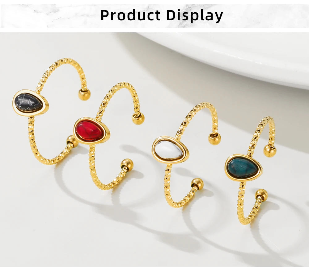 Turquoise Waterdrop Adjustable Ring — 316L Stainless Steel · PS478