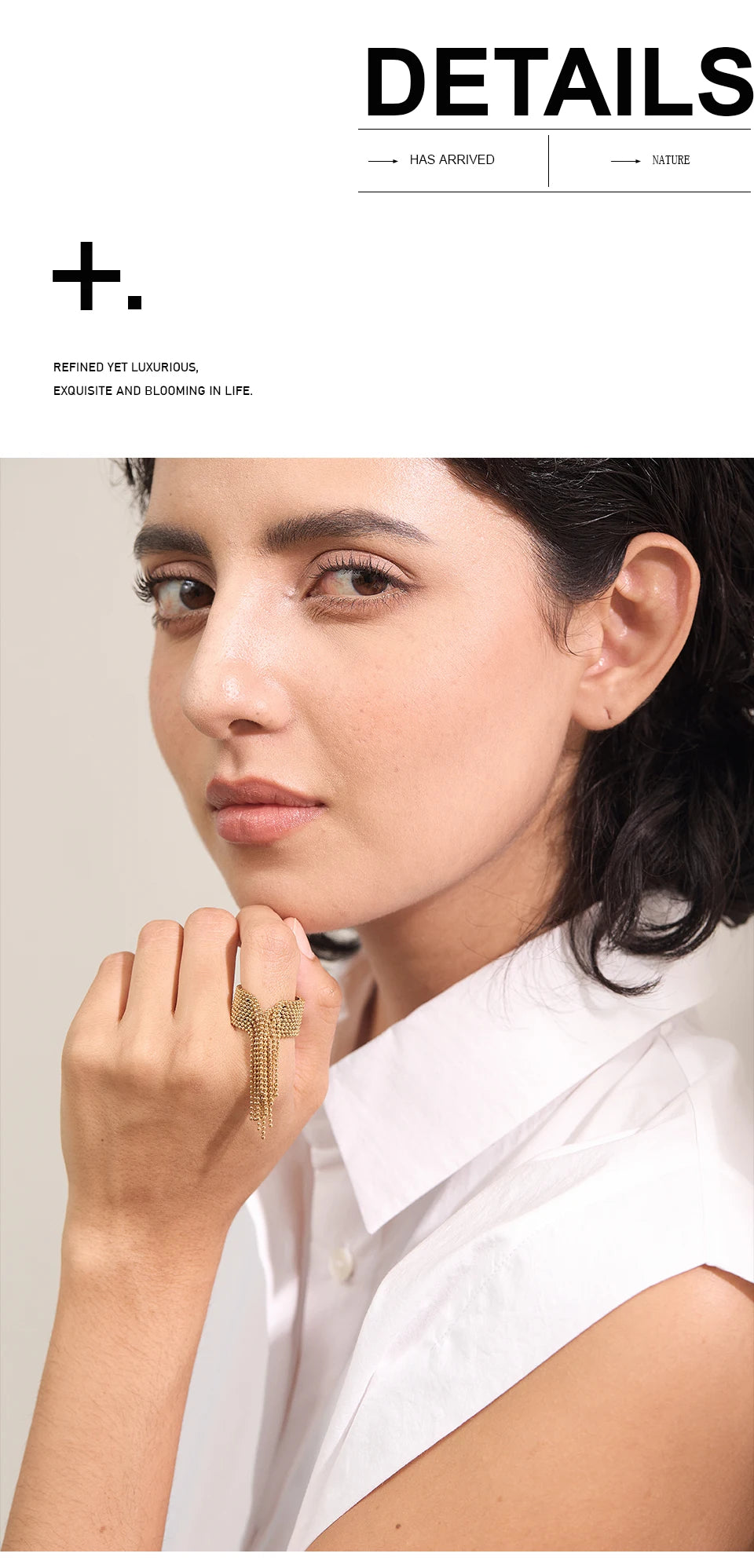 Geometric chain ring in 18K gold-plated stainless steel.