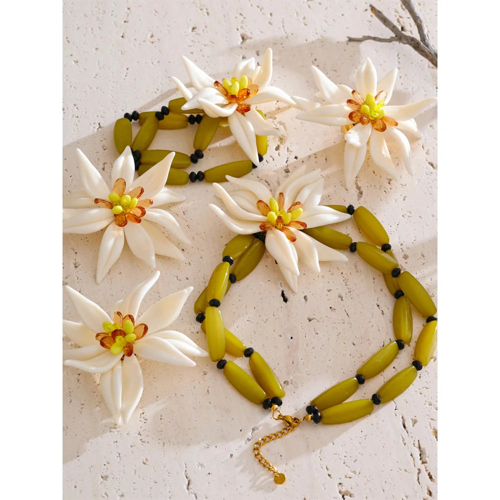 Acrylic Flower Earrings — Gold-Plated Stainless Steel with Acrylic · PS1594