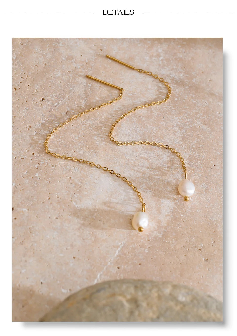 Freshwater pearl geometric chain earrings in gold-plated stainless steel with freshwater pearl.